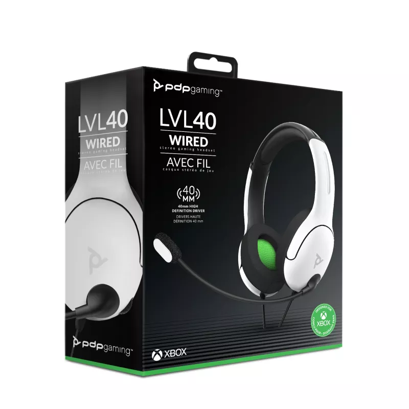 PDP LVL40 vadu stereo austiņas spēlēm, balta