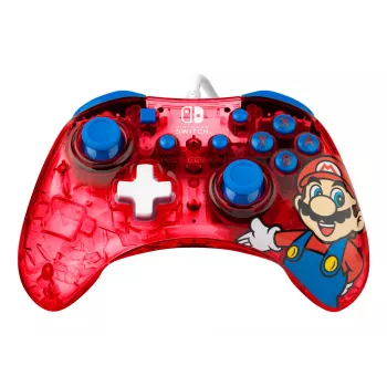 PDP Rock Candy: Mario Punch — Sarkans, Caurspīdīgs USB spēļu kontrolieris Nintendo Switch, Switch Lite, Switch OLED