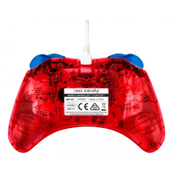 PDP Rock Candy: Mario Punch — Sarkans, Caurspīdīgs USB spēļu kontrolieris Nintendo Switch, Switch Lite, Switch OLED
