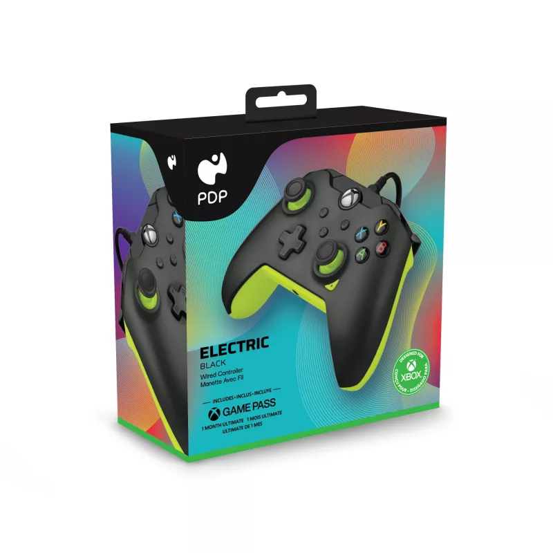 Vadu PDP Fuse Carbon spēļu kontrolieris Electric Black Xbox Series X|S, Xbox One un Windows — USB-C, 2.43 m kabelis, D-pad, Menu/Share/View pogas