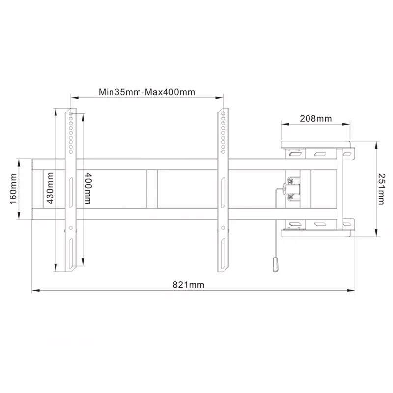 Swing Arm Mount MULTIBRACKETS M Universal 180° — 26–47 collu ekrāniem, VESA līdz 400x400, max 25 kg, melns