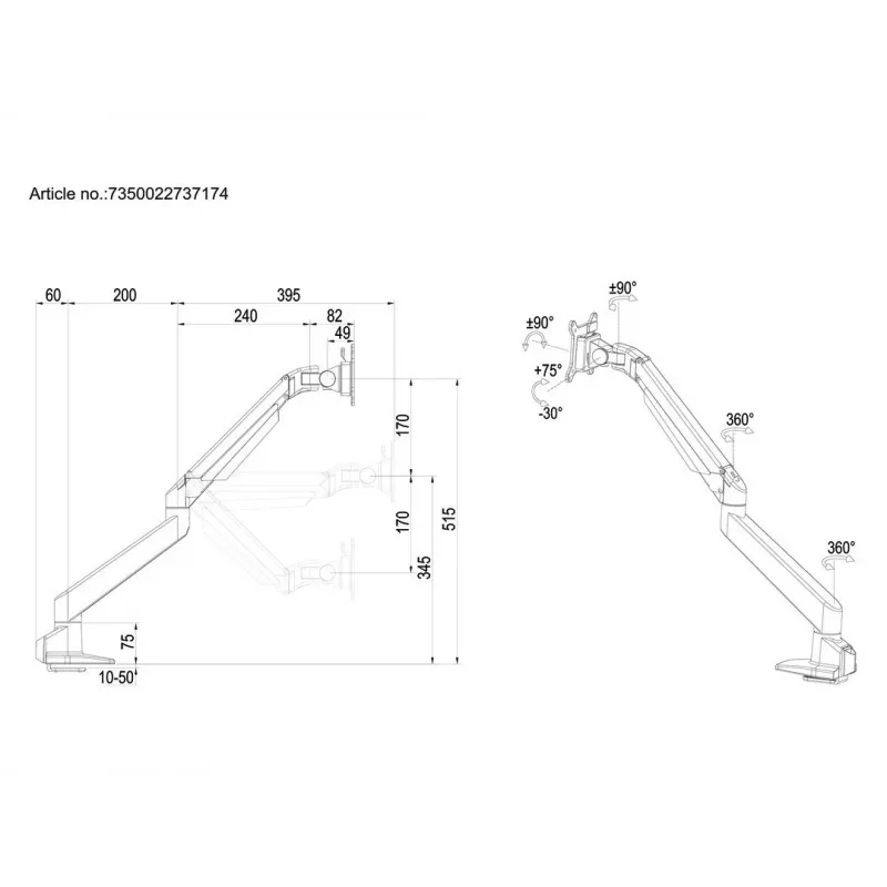 Multibrackets M VESA gāzes pacēlāja monitors roka, melna