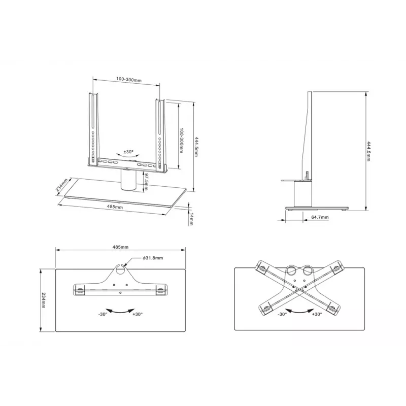 Multibrackets M VESA Galda Statīvs Pagriežams Mazais MAX 300x300 Melns