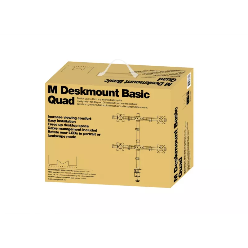 Multibrackets M Deskmount Basic Quad, Clamp/Skrūvējams, 32 kg, 38.1 cm (15 inch), 68.6 cm (27 inch), 100 x 100 mm, Melns