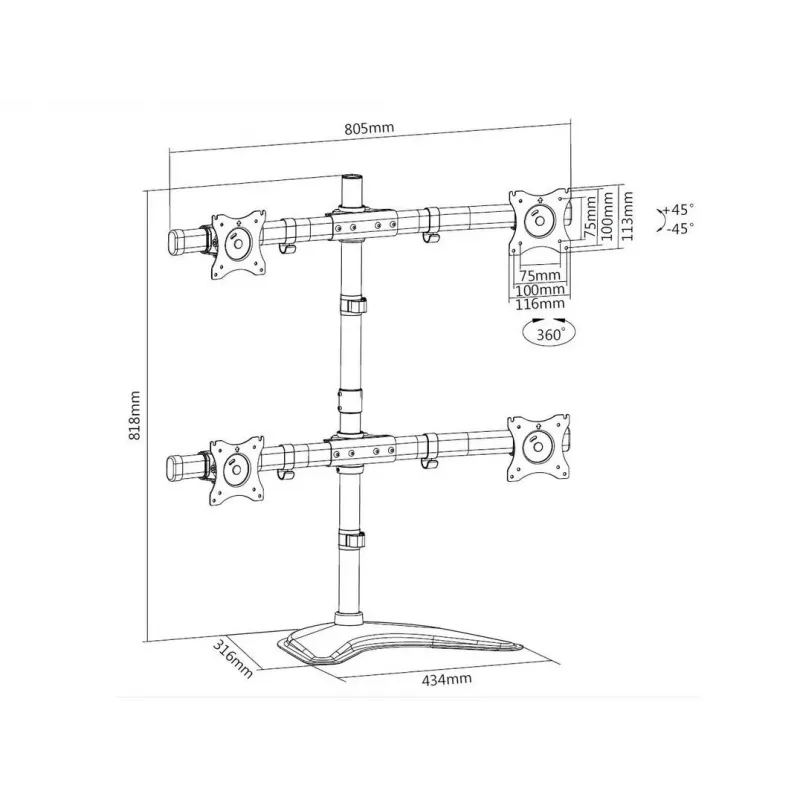 Multibrackets M Deskstand Basic Quad brīvstāvošs statīvs 4 monitoriem 15-27 collas 32 kg