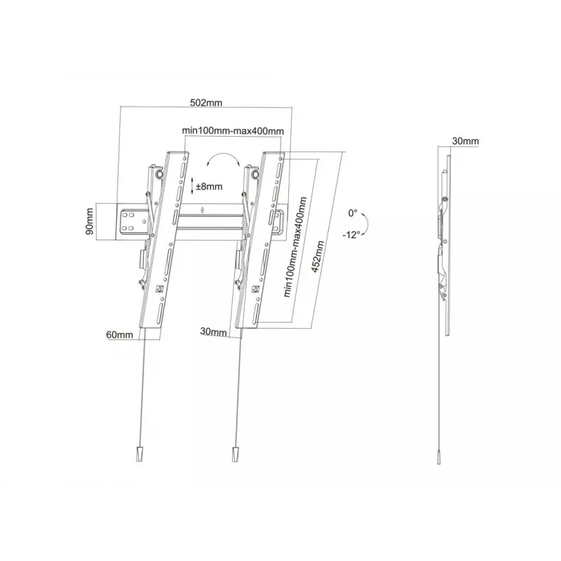 Multibrackets M VESA sienas stiprinājums Super Slim Tilt 400 MAX, 81.3 cm (32 inch), 139.7 cm (55 inch), 100 x 100 mm – 400 x 400 mm, melns