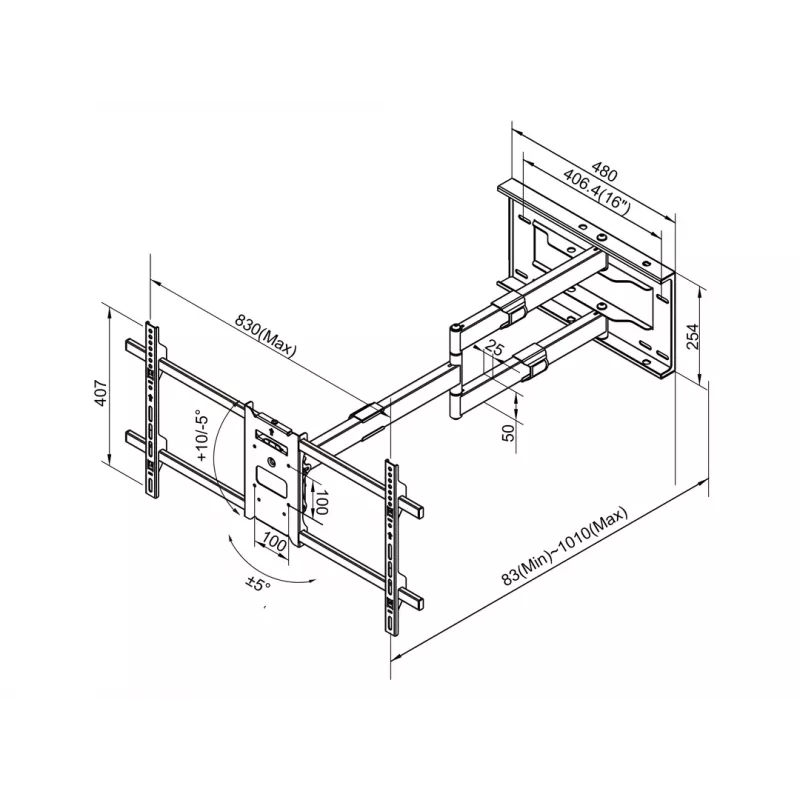 Multibrackets M Universāla garā rokas stiprinājums 1010mm HD Single 40kg 42-75 collas