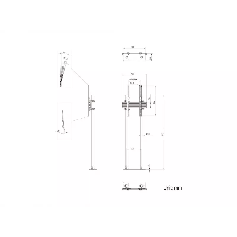 Multibrackets M Dual Pole Floormount Pro grīdas statīvs 65 inch-90 inch 75 kg Melns
