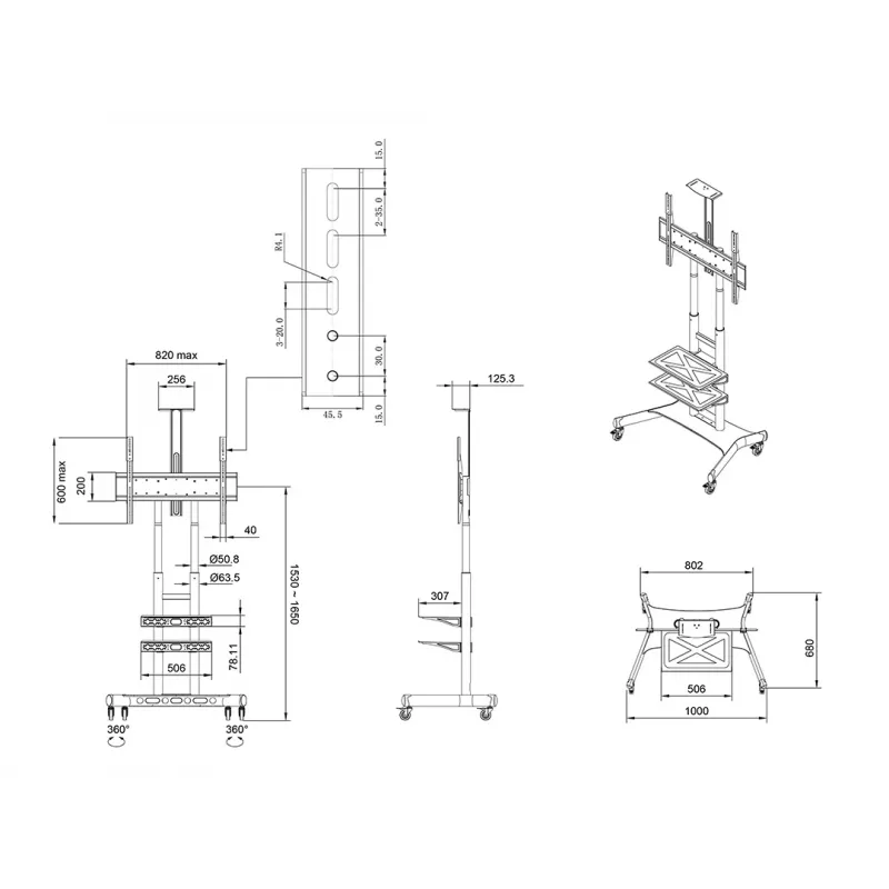 Grīdas statīvs displejiem MULTIBRACKETS M Public Basic 180 Plus — atbalsta 55 collas–80 collas, max 90 kg, VESA 200x200–600x400, melns