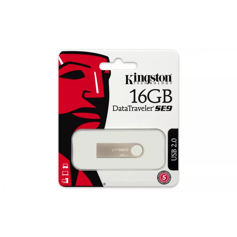 USB zibatmiņa KINGSTON DataTraveler SE9 16GB — USB Type-A 2.0, sudraba, bez vāciņa