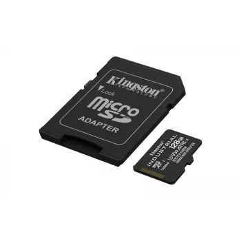 MicroSDXC atmiņas karte Kingston 128GB Industrial C10 A1 pSLC UHS-I, 100MB/s lasīšana, 80MB/s rakstīšana, V30/U3, melna + SD adapteris