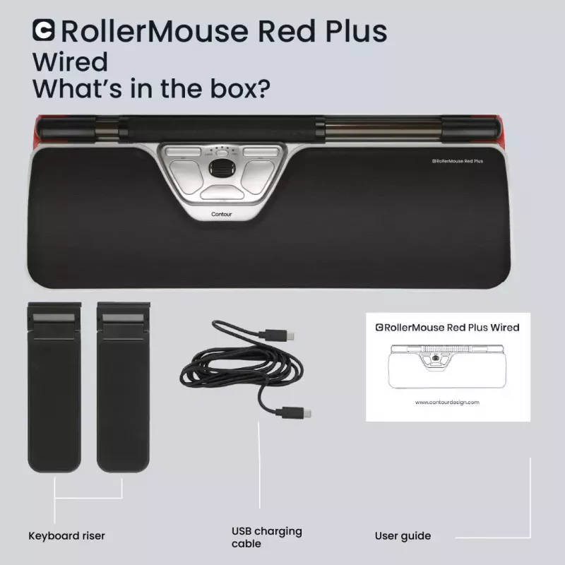 Contour Design RollerMouse Red Plus vadu ergonomiskā pele USB-C 2800 DPI