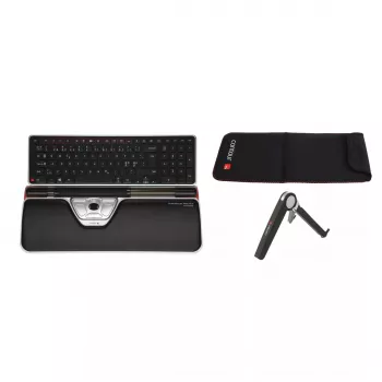 Contour RollerMouse Red Plus WL Travel Kit — bezvadu RF, pilna izmēra tastatūras formas faktors, melna, iekļauta pele un plaukstas balsts