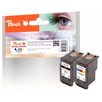 Peach Multi Pack saderīgs ar Canon PG-575XL, CL-576XL, augstas ražības (XL), melns, ciāns, dzeltens, fuksīns, 16 ml, 14 ml, 2 gab., komplekts
