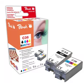 Peach PI100-433 tintas kasetne 2 gab. saderīga Melna, Ciāna, Fuksīna, Dzeltena