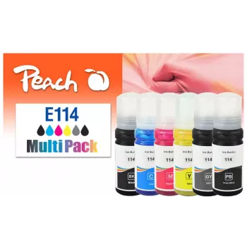 Peach 321706 tintas kasetne 6 gab. saderīga standarta ietilpība Melna, Ciāna, Pelēka, Fuksīna, Dzeltena