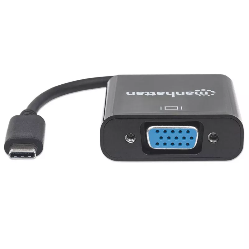 Manhattan USB-C uz VGA pārveidotāja kabelis, 1080p@60Hz, Melns, 8cm, Vīrietis uz Sievieti, Mūža garantija