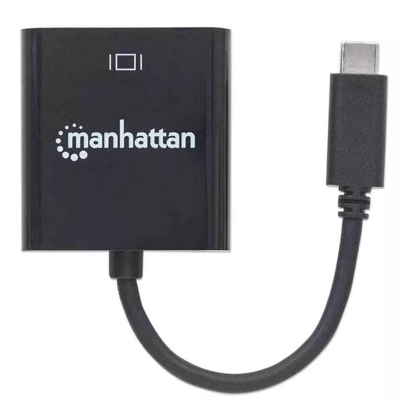 Manhattan USB-C uz VGA pārveidotāja kabelis, 1080p@60Hz, Melns, 8cm, Vīrietis uz Sievieti, Mūža garantija