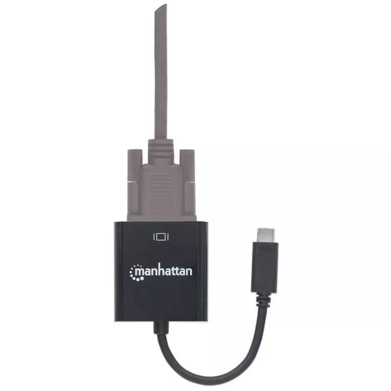 Manhattan USB-C uz VGA pārveidotāja kabelis, 1080p@60Hz, Melns, 8cm, Vīrietis uz Sievieti, Mūža garantija