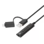 Manhattan USB-C & USB-A uz 3.5 mm stereo audio adaptera kabelis, 2-in-1, vīrietis uz sievieti, 1 m, atbalsta austiņu mikrofonu un audio, CTIA standarts, skaļuma un izslēgšanas kontrole, melns