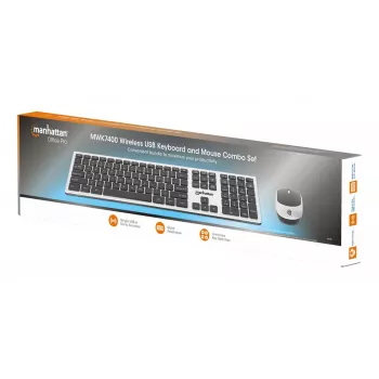 Manhattan MWK7400 Bezvadu tastatūras un peles komplekts, pilna izmēra, sudraba/melna