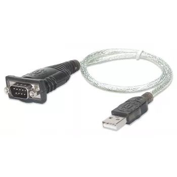 Manhattan USB-A uz Seriālo pārveidotāja kabelis, 45cm, Vīriešu-Vīriešu, Seriālais/RS232/COM/DB9, Prolific PL-2303RA mikroshēma, Melns/Sudraba kabelis, Trīs gadu garantija, Ekvivalents ICUSB232V2