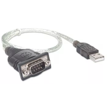 Manhattan USB-A uz Seriālo pārveidotāja kabelis, 45cm, Vīriešu-Vīriešu, Seriālais/RS232/COM/DB9, Prolific PL-2303RA mikroshēma, Melns/Sudraba kabelis, Trīs gadu garantija, Ekvivalents ICUSB232V2