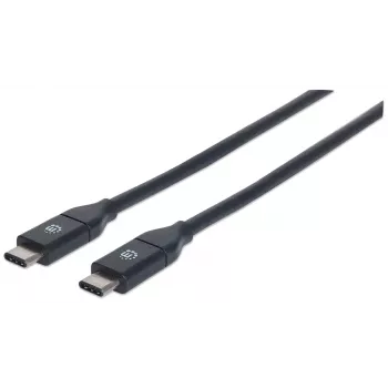 Manhattan USB-C uz USB-C kabelis, 1m, vīrietis-vīrietis, melns, 10 Gbps (USB 3.2 Gen2), 3A (ātrie uzlāde), SuperSpeed+ USB, mūža garantija