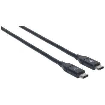 Manhattan USB-C uz USB-C kabelis, 1m, vīrietis-vīrietis, melns, 10 Gbps (USB 3.2 Gen2), 3A (ātrie uzlāde), SuperSpeed+ USB, mūža garantija