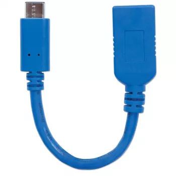 Manhattan USB-C uz USB-A kabelis, 15cm, vīrietis pret sievieti, 5 Gbps (USB 3.2 Gen1 jeb USB 3.0), 3A (ātra uzlāde), SuperSpeed USB, zils, mūža garantija