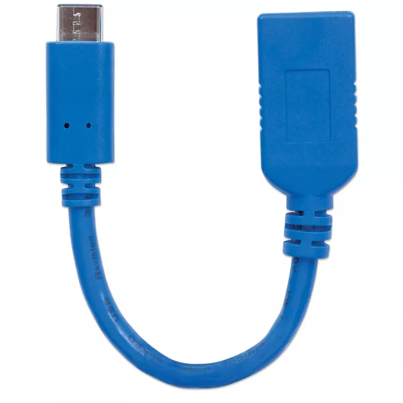 Manhattan USB-C uz USB-A kabelis, 15cm, vīrietis pret sievieti, 5 Gbps (USB 3.2 Gen1 jeb USB 3.0), 3A (ātra uzlāde), SuperSpeed USB, zils, mūža garantija