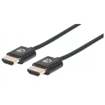 Manhattan HDMI kabelis ar Ethernet (Ultra Thin), 4K@60Hz (Premium High Speed), 3m, Vīrietis-Vīrietis, Melns, Ultra HD 4k x 2k, Pilnībā ekranēts, Apzeltīti kontakti, Mūža garantija
