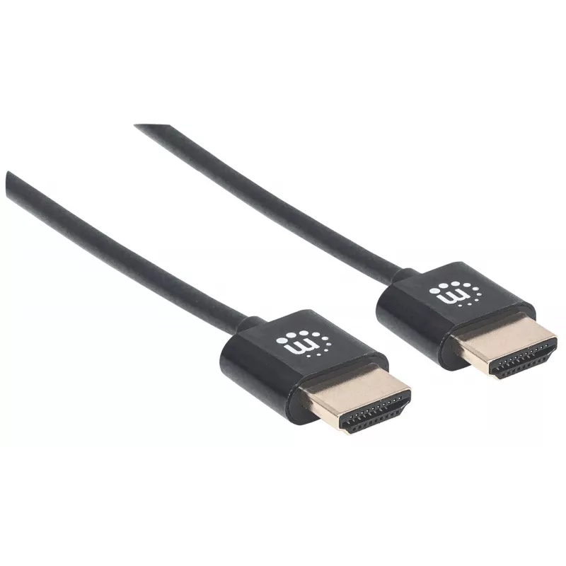 Manhattan HDMI kabelis ar Ethernet (Ultra Thin), 4K@60Hz (Premium High Speed), 3m, Vīrietis-Vīrietis, Melns, Ultra HD 4k x 2k, Pilnībā ekranēts, Apzeltīti kontakti, Mūža garantija