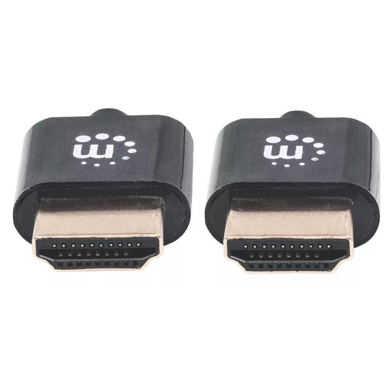 Manhattan HDMI kabelis ar Ethernet (Ultra Thin), 4K@60Hz (Premium High Speed), 3m, Vīrietis-Vīrietis, Melns, Ultra HD 4k x 2k, Pilnībā ekranēts, Apzeltīti kontakti, Mūža garantija