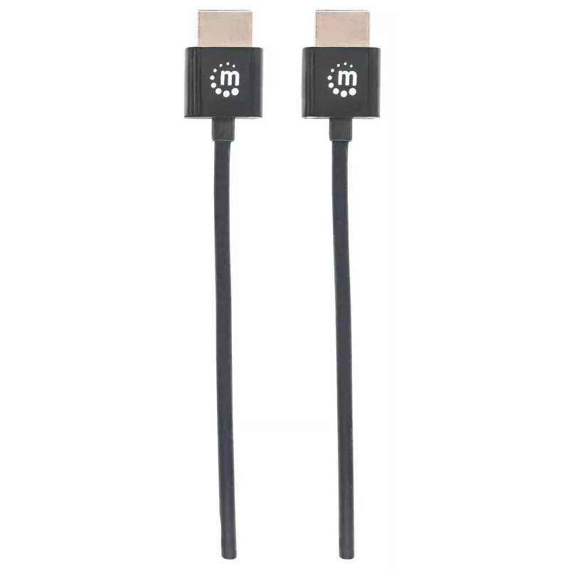 Manhattan HDMI kabelis ar Ethernet (Ultra Thin), 4K@60Hz (Premium High Speed), 3m, Vīrietis-Vīrietis, Melns, Ultra HD 4k x 2k, Pilnībā ekranēts, Apzeltīti kontakti, Mūža garantija