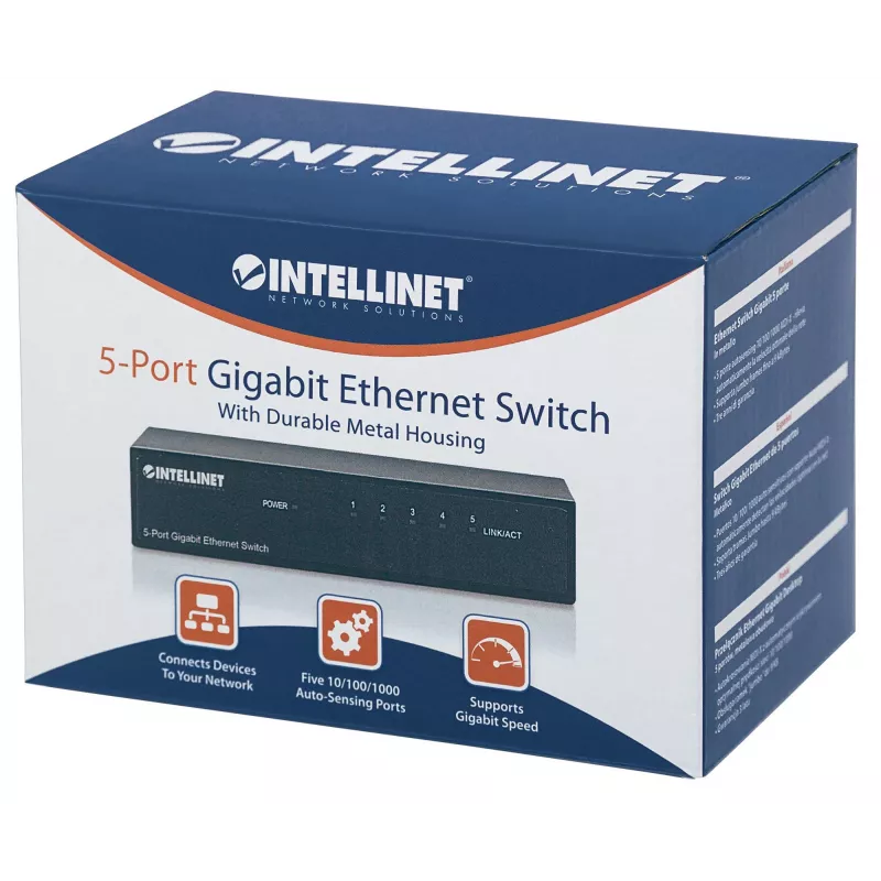 Intellinet 5-Port Gigabit Ethernet Slēdzis, darbvirsmas izmērs, metāla korpuss, IEEE 802.3az (energoefektīvs Ethernet)