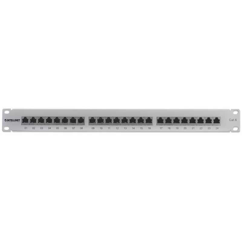Intellinet Patch Panel, Cat6, FTP, 24-Portu, 1U, Ekranēts, 90° Augšējā Ieeja, Pelēks