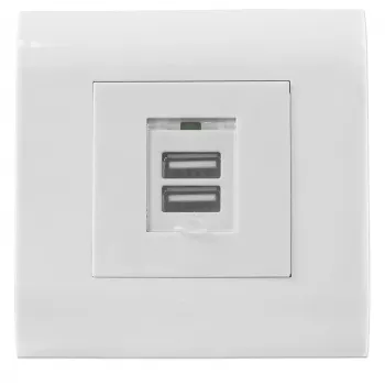Intellinet 2-Portu USB-A sienas kontaktligzda ar rāmi, divi uzlādes porti ar drošības vāciņu, 5 V / 2,1 A izeja, 80 x 80 Eiropas rāmis