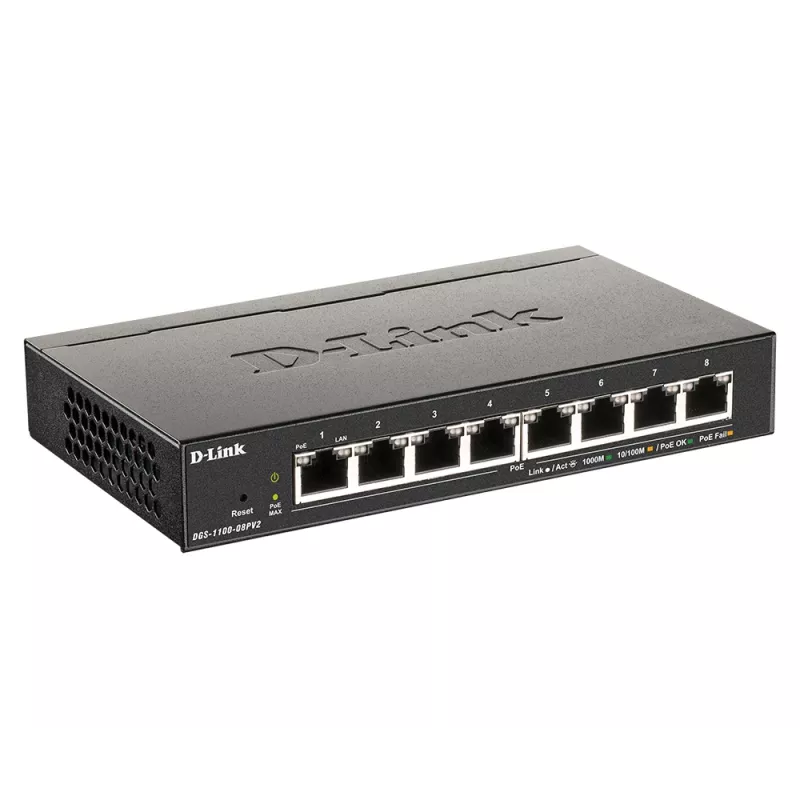 D-Link DGS-1100-08PV2 8 portu PoE Gigabit viedais pārvaldāms slēdzis