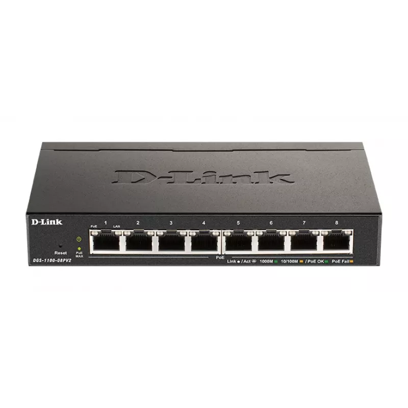 D-Link DGS-1100-08PV2 8 portu PoE Gigabit viedais pārvaldāms slēdzis