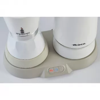 Ariete 1344 Brokastu stacija, 3 ierīces 1: Moka katliņš, tējkanna, karstā un aukstā piena putotājs, 500 W, 2/4 tases, uztur kafiju siltu, 5 funkcijas, balta