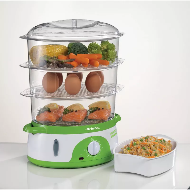 Ariete 911 Healthy Steam - Elektriskais tvaikonis - 3 grozi - Rīsa trauks - Taimeris 60' - 800 W - 9 litri - Balts un zaļš