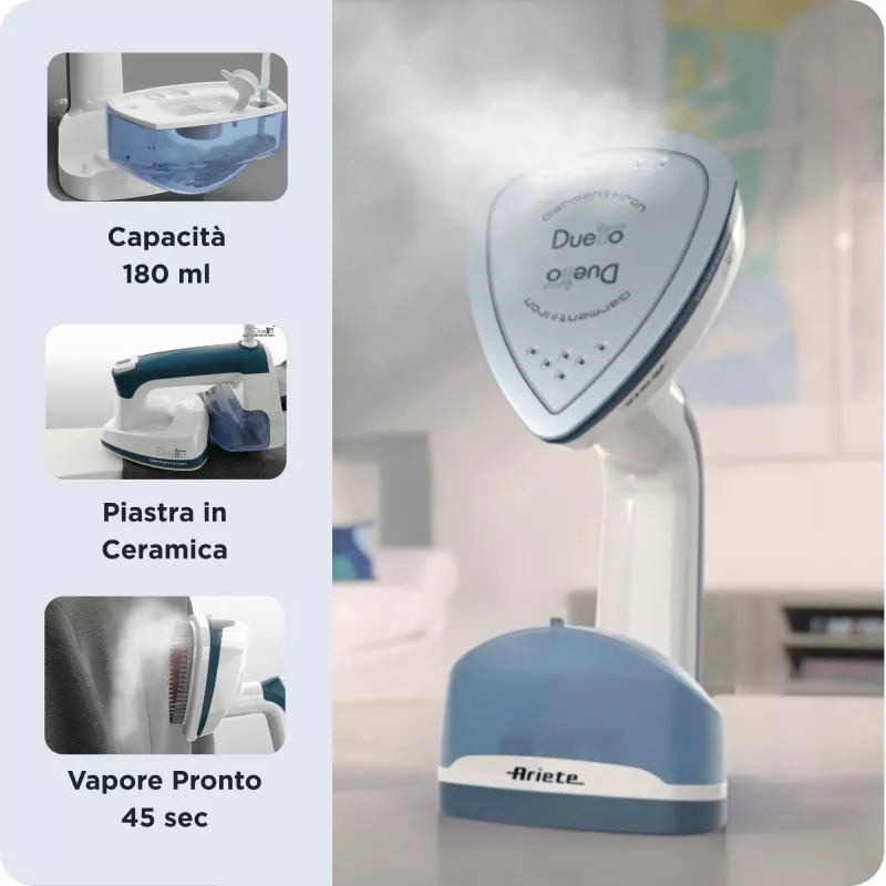Ariete 6246 Duetto gludeklis - vertikālais un horizontālais gludeklis ar keramikas zoli - 1000 W - balts un zils