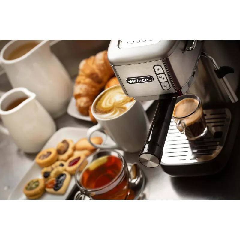 Ariete 1380 Metāla kafijas automāts, saderīgs ar maltu kafiju un ESE kapsulām, 1300 W, 1,1 L tvertne, 15 bāru spiediens, ½ krūzes filtrs, Cappuccino ierīce, Sudraba