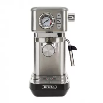 Ariete 1381 kafijas automāts ar manometru, saderīgs ar maltu kafiju un ESE kapsulām, 1300 W, 1.1 L tilpums, 15 bāru spiediens, ½ tases filtrs, Cappuccino ierīce, Sudrabs