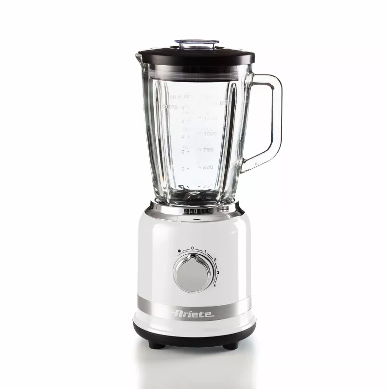 Ariete Modern White Blender ar stikla trauku, Galda blenderis, 1.5 L, Pulss funkcija, Ledus drupināšana, 1000 W, Balts