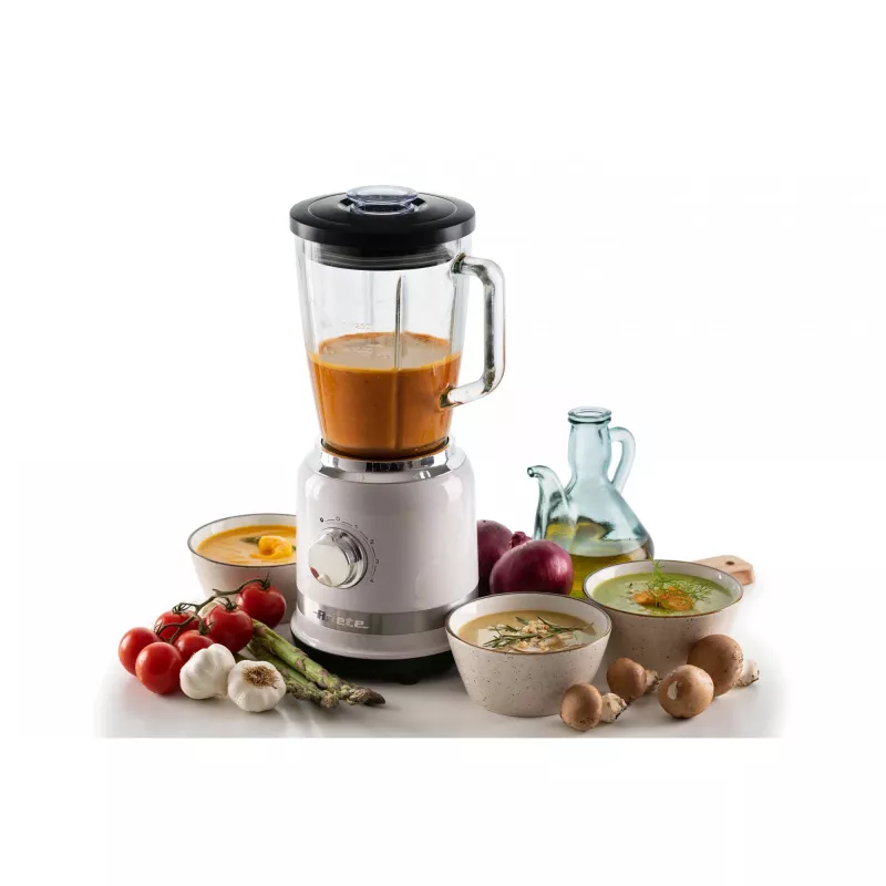 Ariete Modern White Blender ar stikla trauku, Galda blenderis, 1.5 L, Pulss funkcija, Ledus drupināšana, 1000 W, Balts
