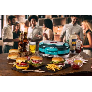 Ariete 205 Hamburger Maker Party Time, burgeru gatavotājs, 1200 W, dubultās nepiedegošās plāksnes, 2 nodalījumi, viegli tīrāms, zils