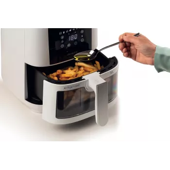 Ariete 4626 Airy Fryer 6L gaisa fritieris, 1300 W, 6L tilpums, 2.5kg ietilpība, 8 iepriekš iestatītas programmas, temperatūra līdz 200°, caurspīdīgs grozs gatavošanas kontrolei, melns