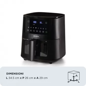 Ariete 4633 gaisa fritieris 4L, 1400W, 9 programmas, Shake un Grill funkcija, līdz 200°C, melns